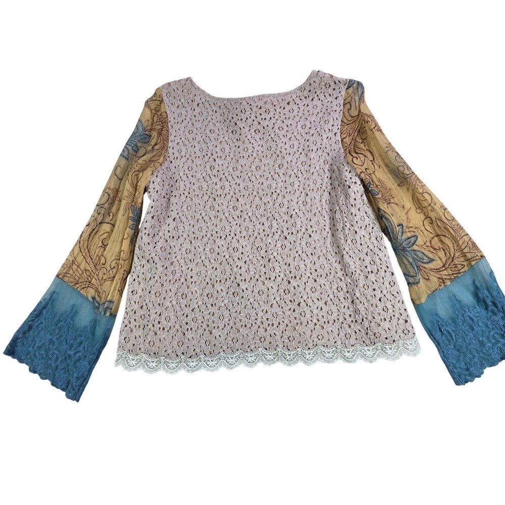 Sundance‎ Lace Top Women's Size S/M Bell Sleeve Semi Sheer Boho Floral Print - Picture 2 of 9